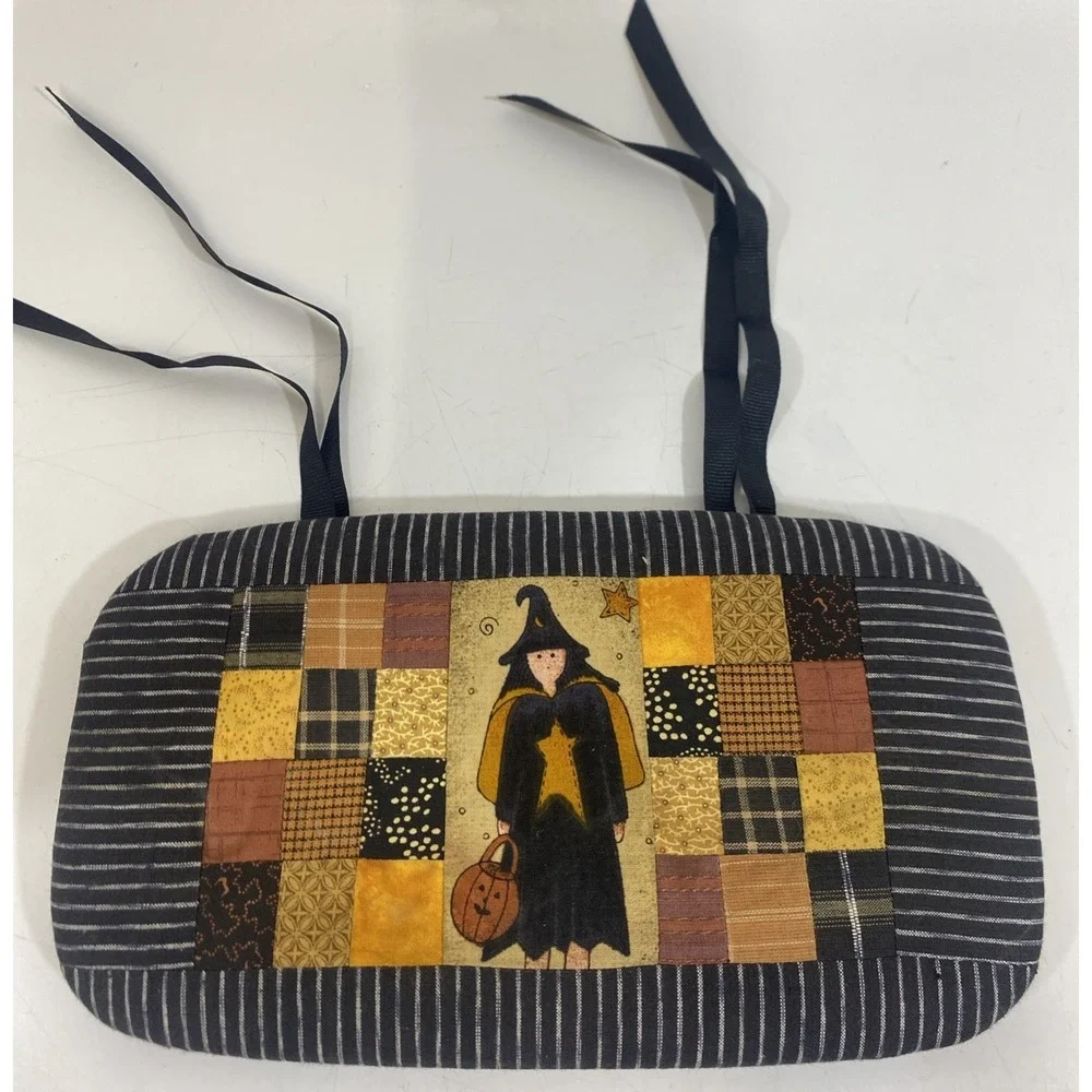 Vintage Heart Of Dresden Quilted Basket Lid Patchwork Halloween Witch 1995